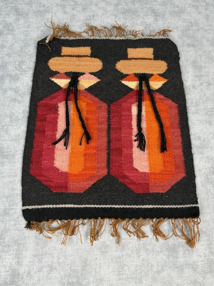 Vintage Southwestern Woven Wall Hanging Tapestry Geometric Folk Art 16x12