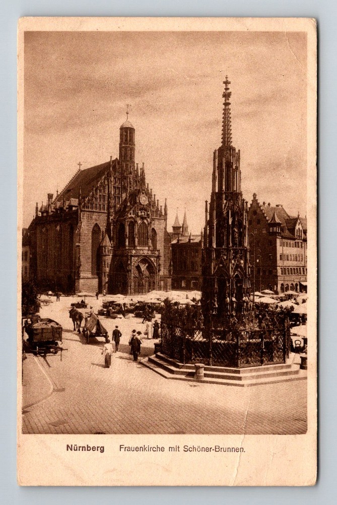 Germany- Nuremberg Church Of Our Lady Fountain Market Square PC Vintage Postcard