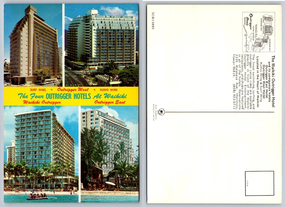 Waikiki Outrigger Hotels Hawaii Vintage Postcard Honolulu Resort Multi-View