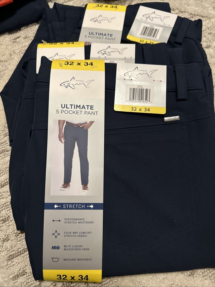 Greg Norman Men's Luxury Microfiber 5-Pocket Pants, Blue, Size 32X34 Beyaz