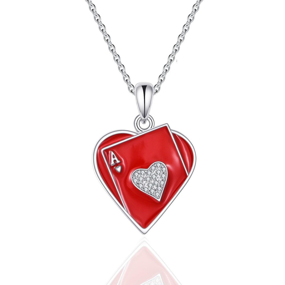Ace of Hearts Necklace for Women in 925 Sterling Silver Poker Pendant-image