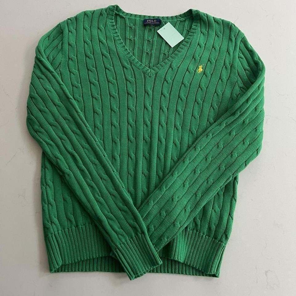 Polo Ralph Lauren Green V-neck Cable Knit Jumper Women’s Size Extra Large