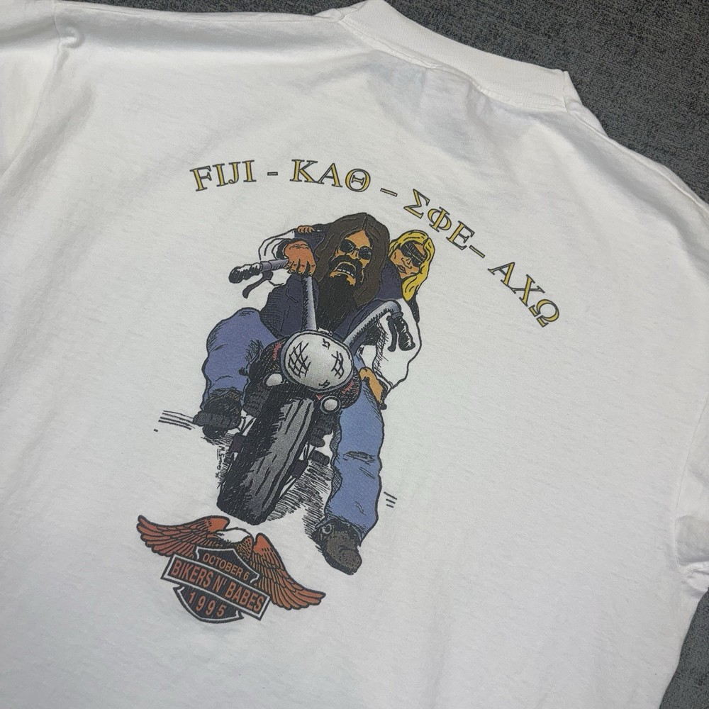 Vintage 1995 T Shirt Fraternity And Sorority Bikers N Babes Motorcycle White