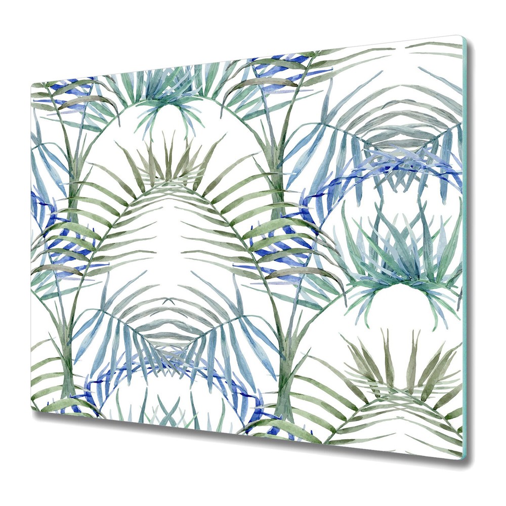 Glass Chopping Board Utensil Board Tropical Leaves Blue Leaves 60x52