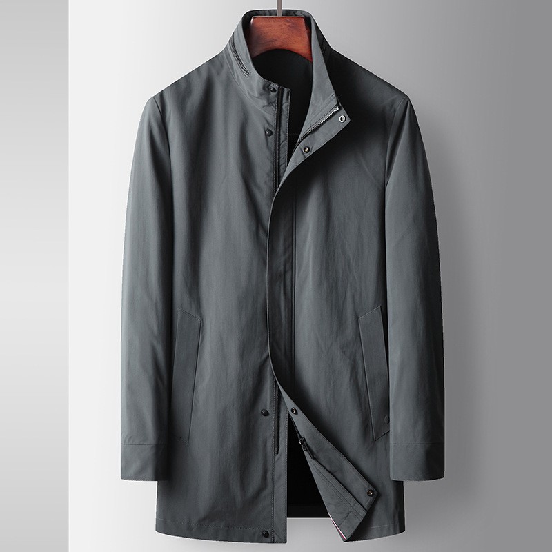 Spring Mens Windbreaker Luxury Business Jacket Stand Up Collar Zip Casual Jacket