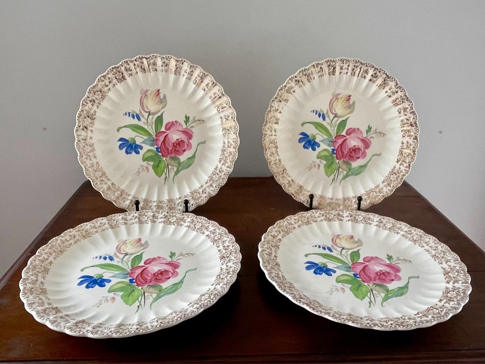 Vintage Fairbanks Ward SHARON Dinner Plates - Set of 4 - 22K Gold Trim Floral