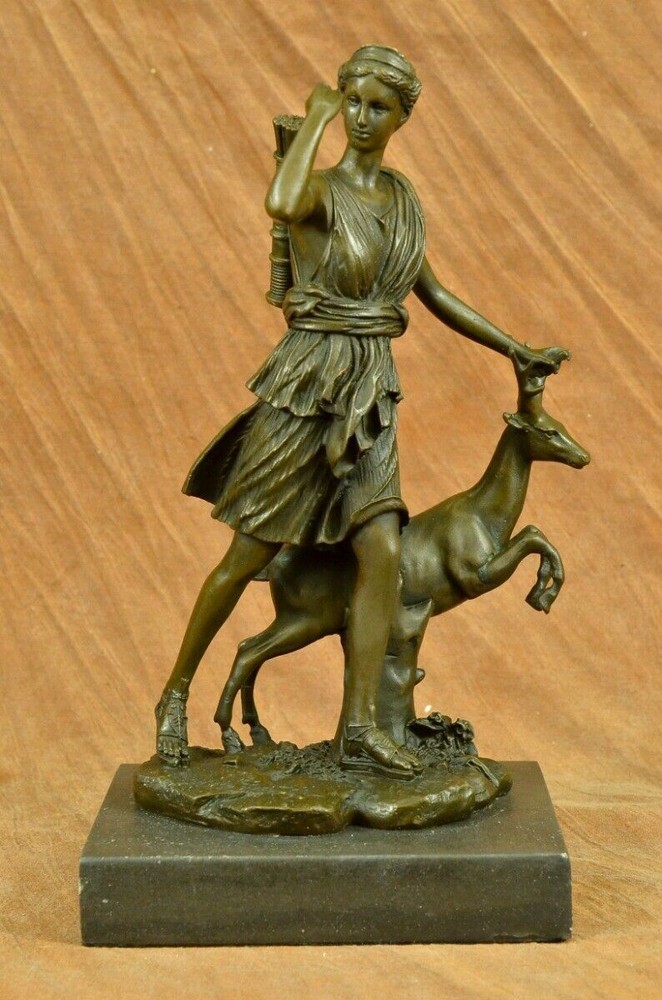 Signed Art Deco Bronze Diana The Huntress Nude Sculpture Statue Mythical Goddess