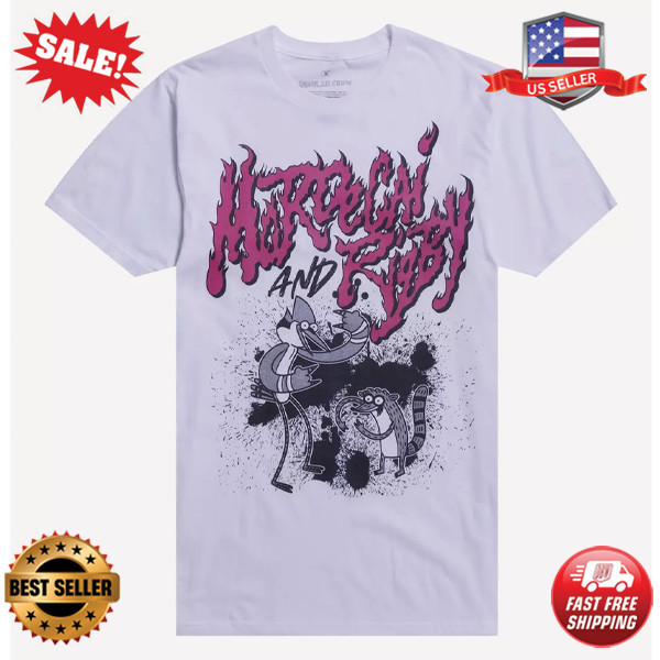 Regular Show Mordecai and Rigby Flame Font T-Shirt