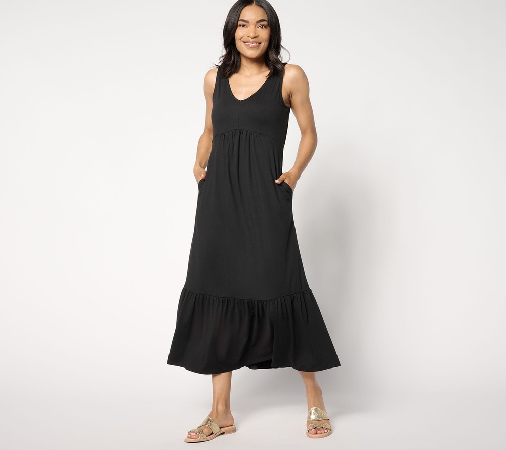 Cuddl Duds Women's Dress Sz S Flexwear V-Neck Maxi Black A637441