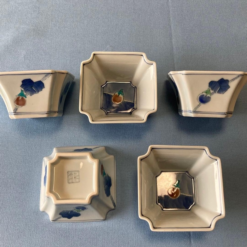 Kutaniyaki Kutani Kasho Small Bowl Set of 5 Unused Near Mint Vintage Japanese Ta