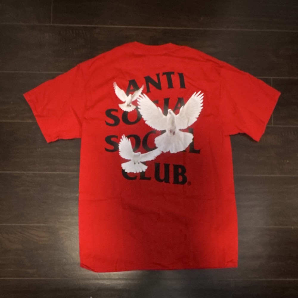 Anti Social Social Club Red Graphic Logo Dove Cotton Men's T-Shirt Size M