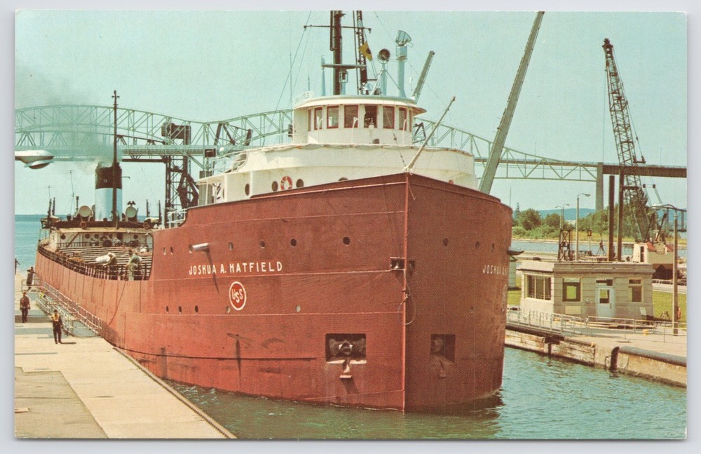Transportation~Joshua A Hatfield @ Soo Locks Sault Ste Marie~Vintage Postcard