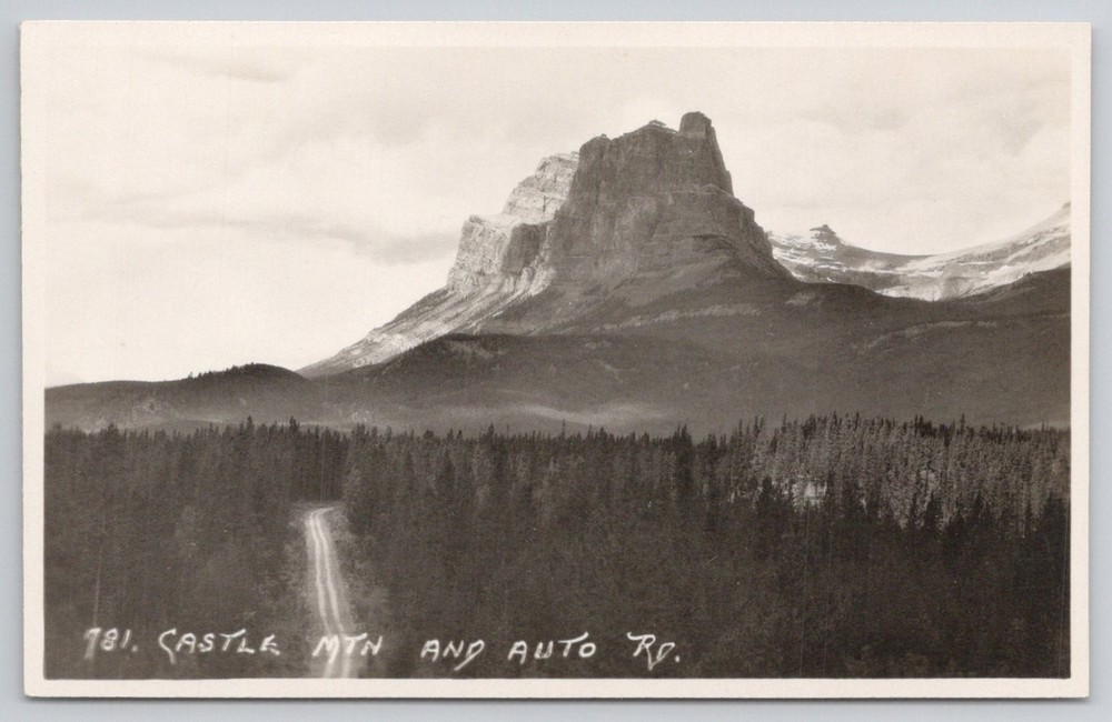 Byron Harmon RPPC Castle Mountain Banff Canadian Rockies Auto Road Postcard