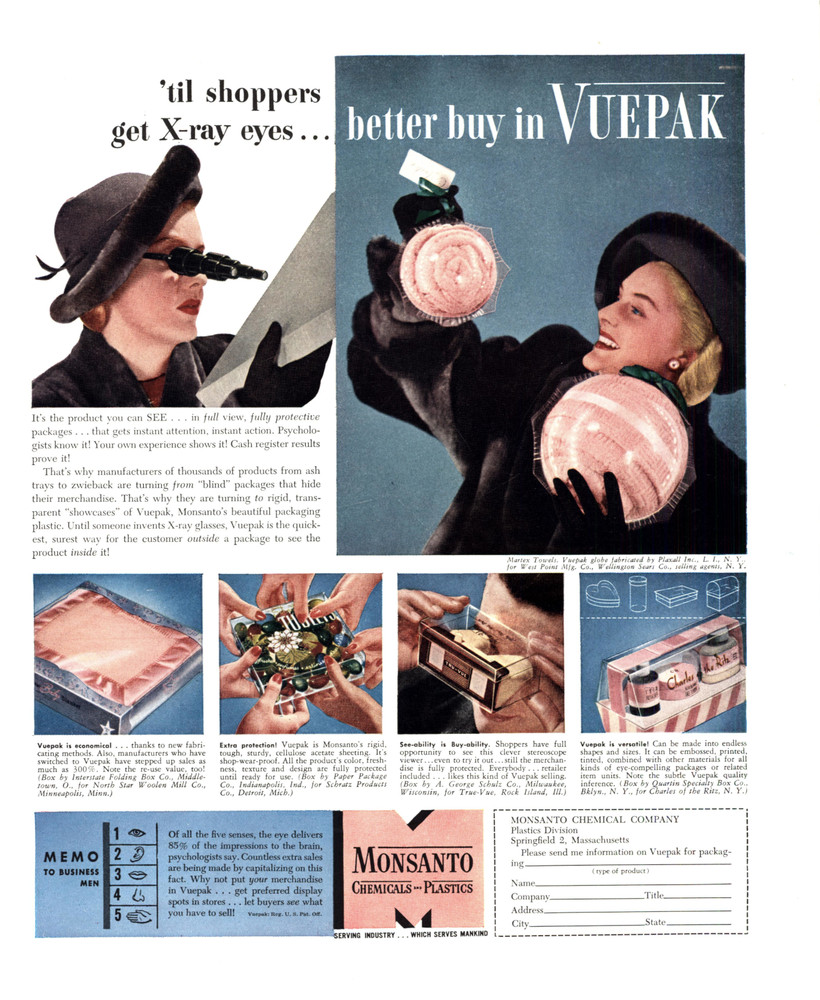 1948  Monsanto Chemicals & Plastics Vuepak Vintage Print Ad