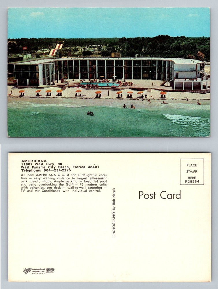 Panama City Beach, FL-Florida, Americana Motel Gulf Beach Pool Vintage Postcard
