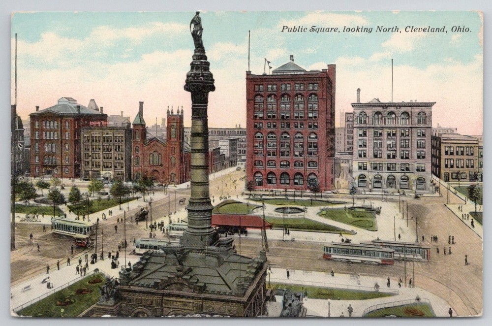 Cleveland Public Square Ohio Phostint Postcard Soldiers & Sailors Monument