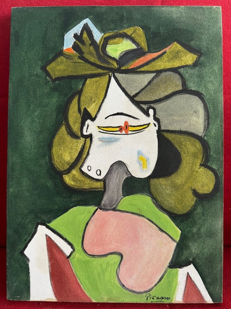 PICASSO oil painting on  canvas, vtg stamped signed