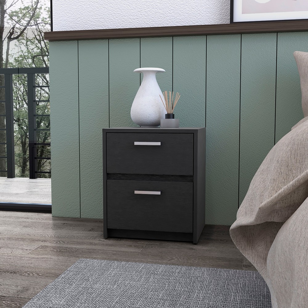 Sleek Black 2-Drawer Nightstand for Modern Bedrooms