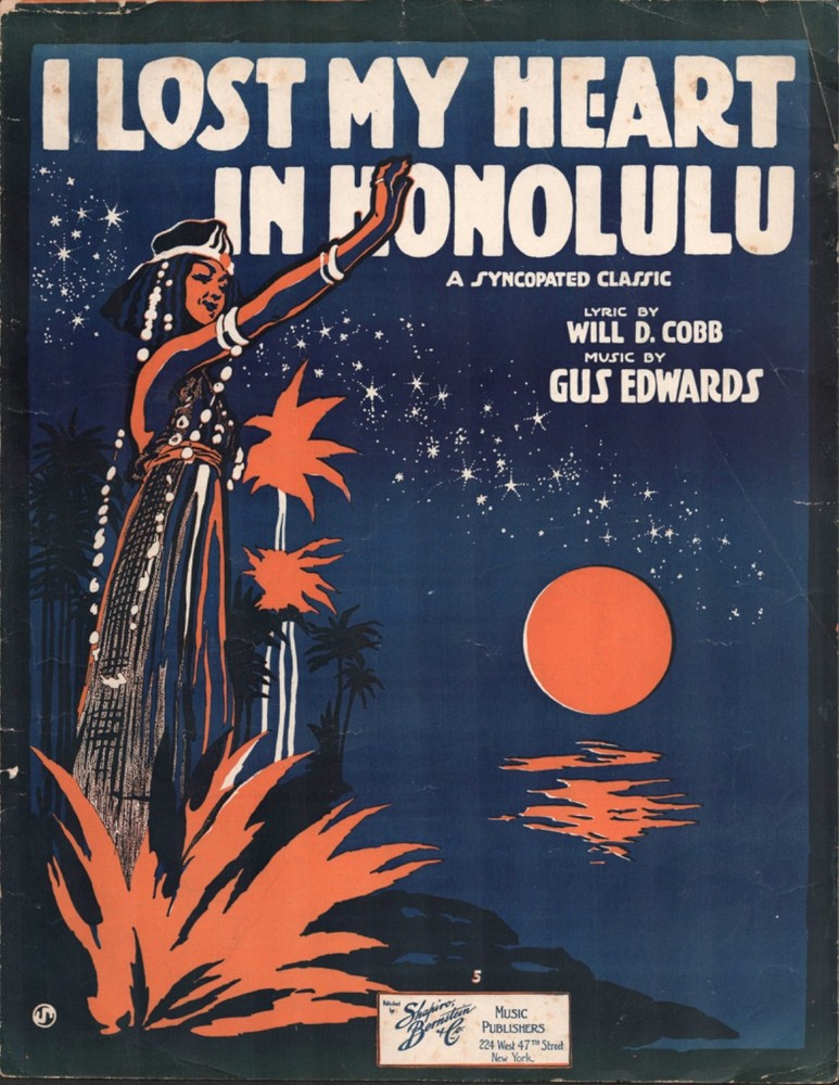 1916 I LOST MY HEART IN HONOLULU antique Hawaiian sheet music HULA MAIDEN COVER