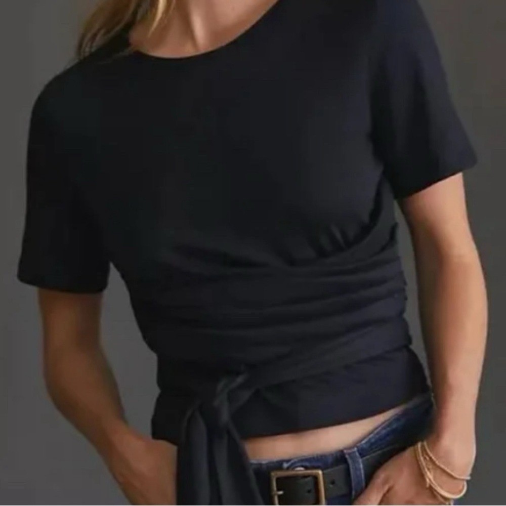 Anthropologie Pilcro Women’s Tie Front Cropped T-shirt Black - Size S