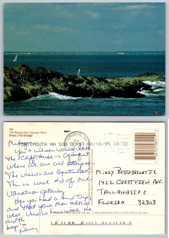 Ogunquit Maine Marginal Way Rocky Coastline Ocean View Postcard 1995