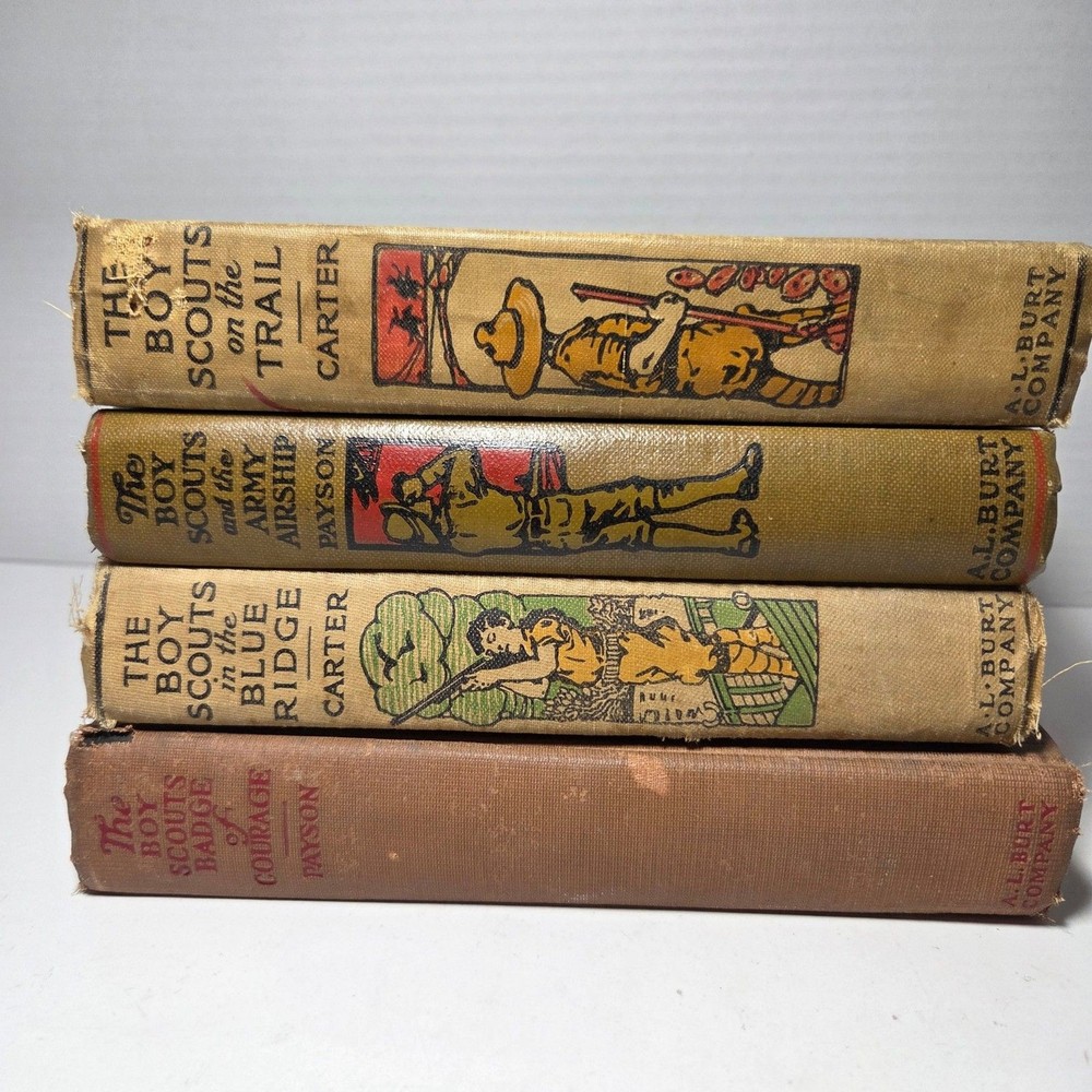 4 Antique 1911-17 Boy Scouts Books Herbert Carter Payson Blue Ridge Army Airship