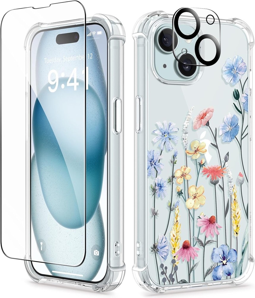 For iPhone 15 5G Case With Soft Shockproof Phone Cover and Camera Lens Protector