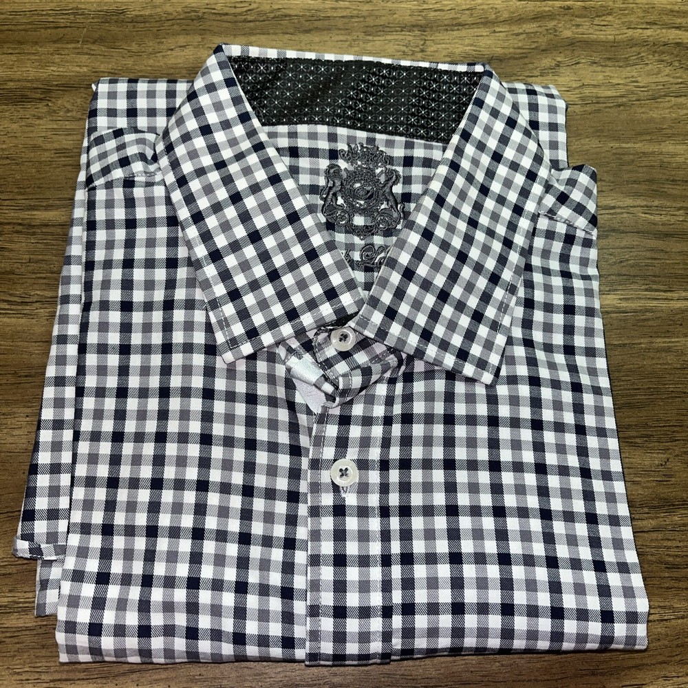 English Laundry Shirt White Black Gray Check Contrasting Trim 17.5  34/35 New