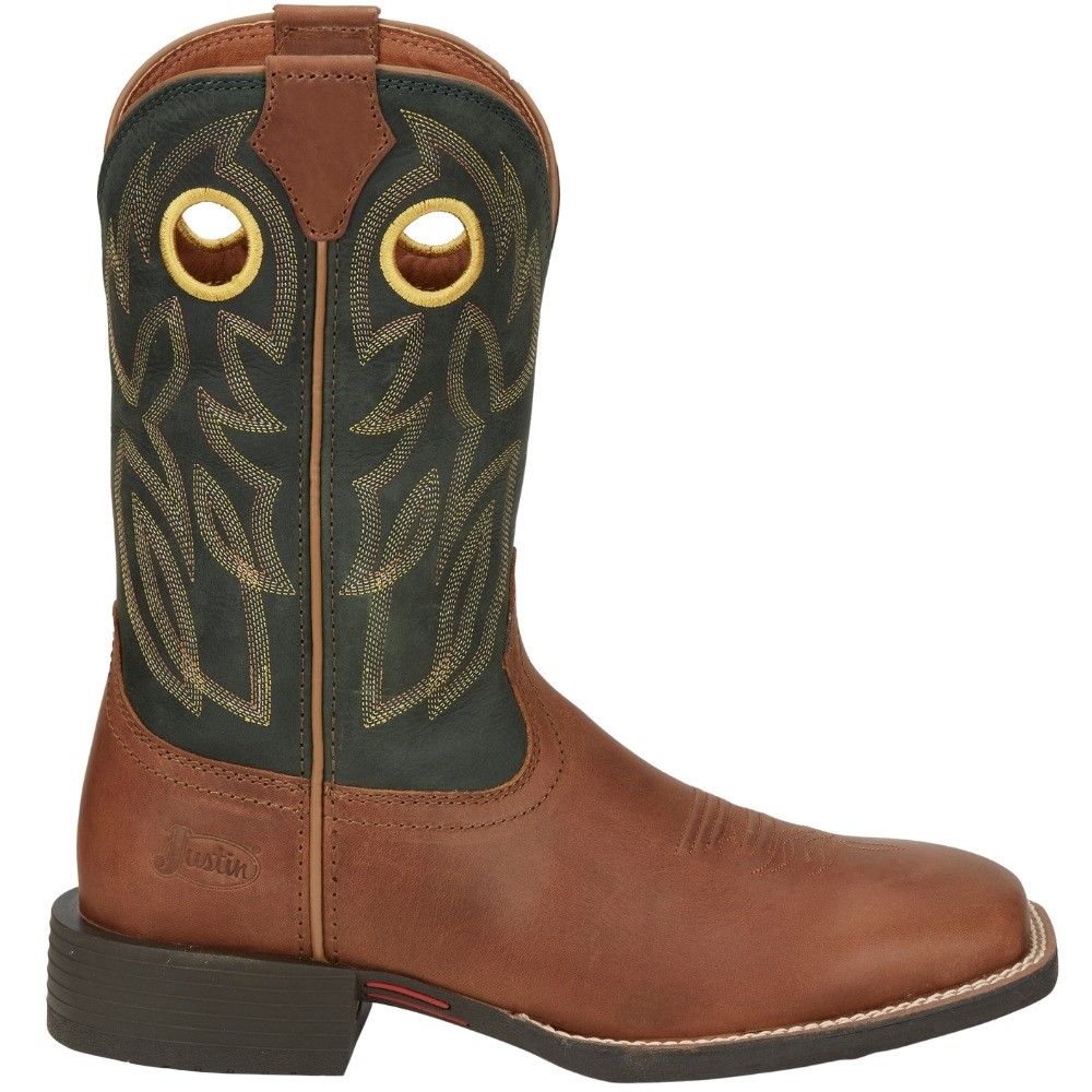 Justin Boots Bowline 11 Inch Square Toe Pull On Cowboy Boots for Men in Brown