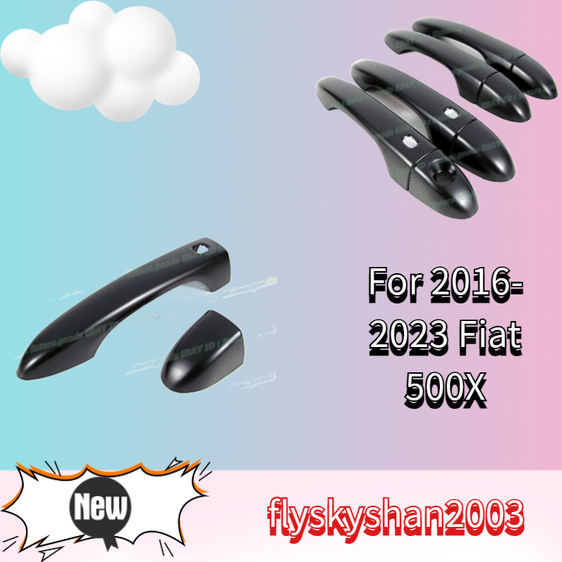 Set Matte Black Cover Trim For 2016-2023 Fiat 500X SUV Smart Door Handle