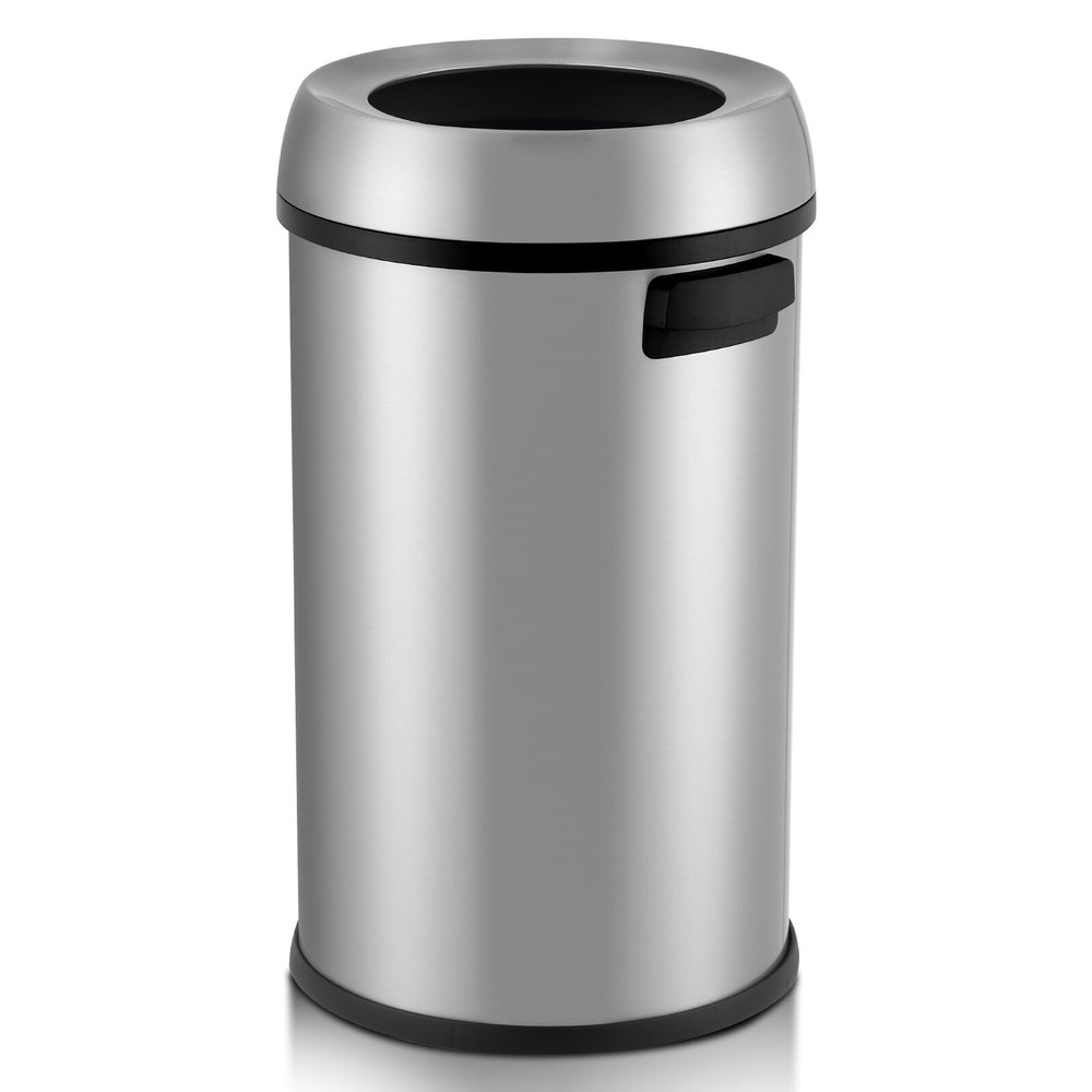 65 L / 17 Gal Open Top Trash Can Commercial Grade Heavy Duty Brushed Stainles...