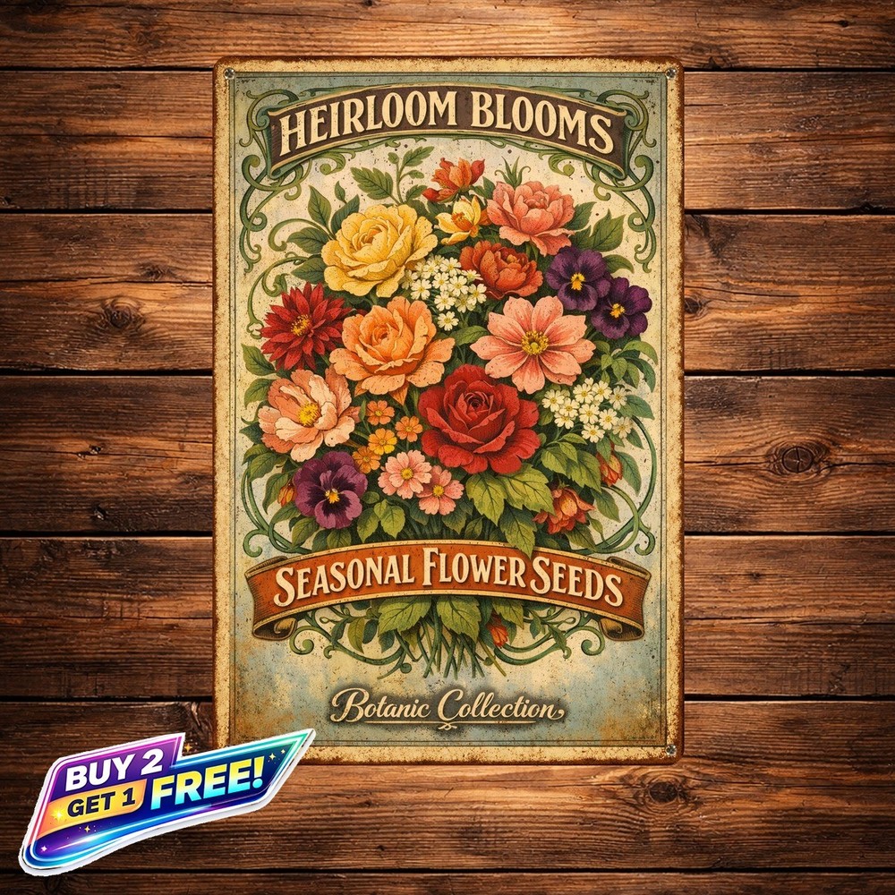 Art Nouveau Flower Seed Bouquet Antique Metal Wall Plaque 8x12