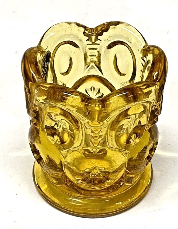 L.E. Smith Moon and Stars Amber Glass Toothpick Holder