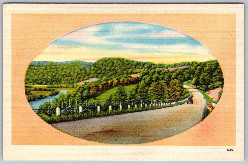 Vtg Linen Postcard Winding Mountain Road Asheville, NC 1930s