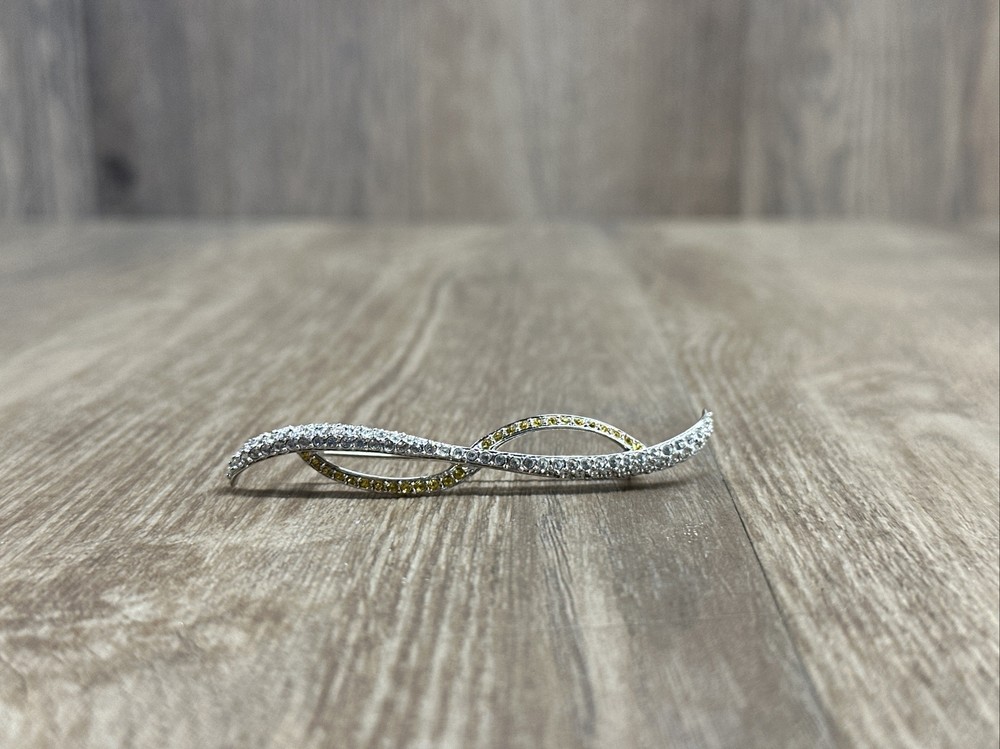 Vintage Swarovski Crystal Swirl Brooch Pin Swan Signed Rhinestone Clear Yellow