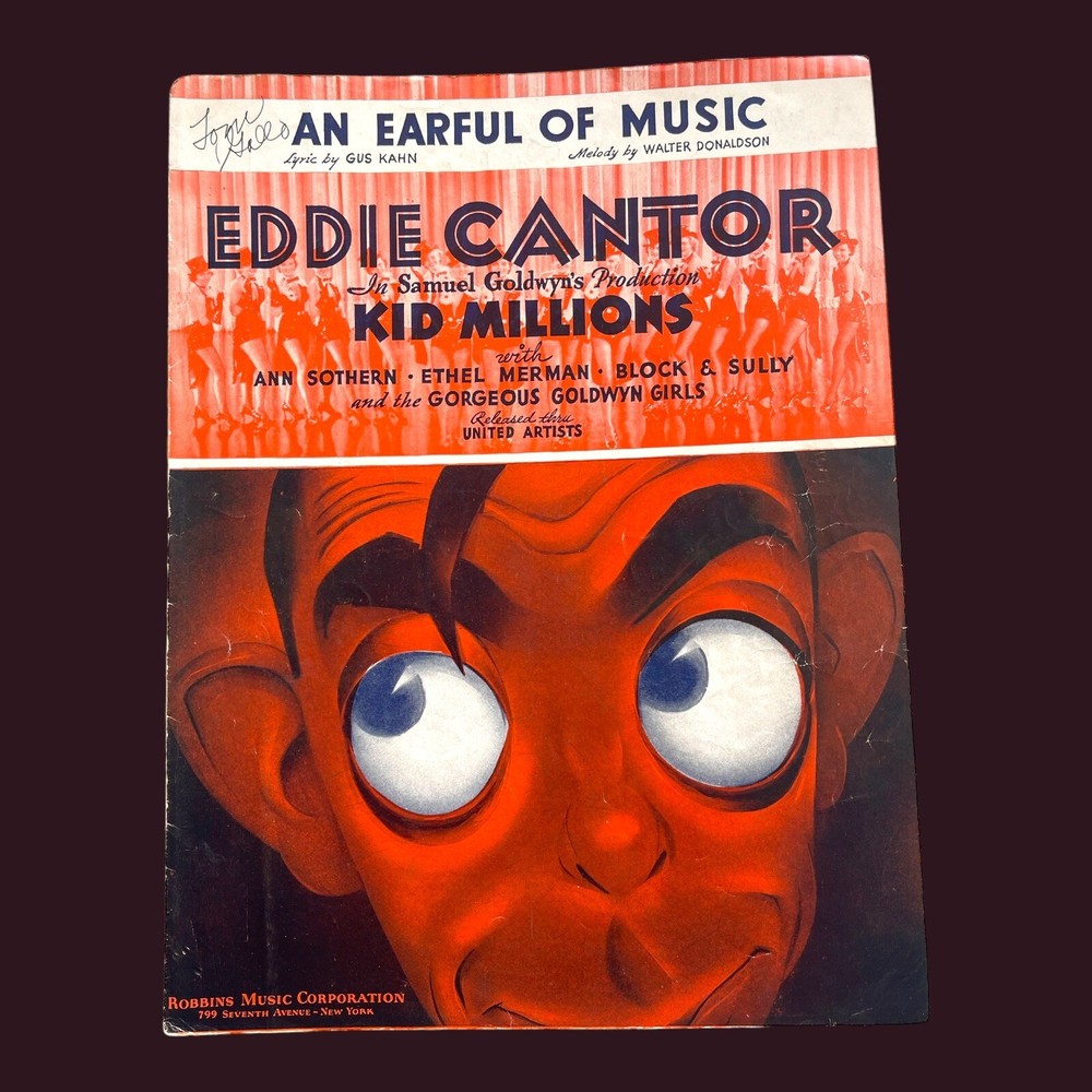 An Earful of Music Eddie Cantor VTG Sheet Music 1934 Kid Millions Kahn Donaldson