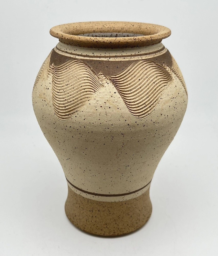Vintage Studio Art Pottery Vase Hand Crafted Stoneware 7” Tall Signed Kelly 84