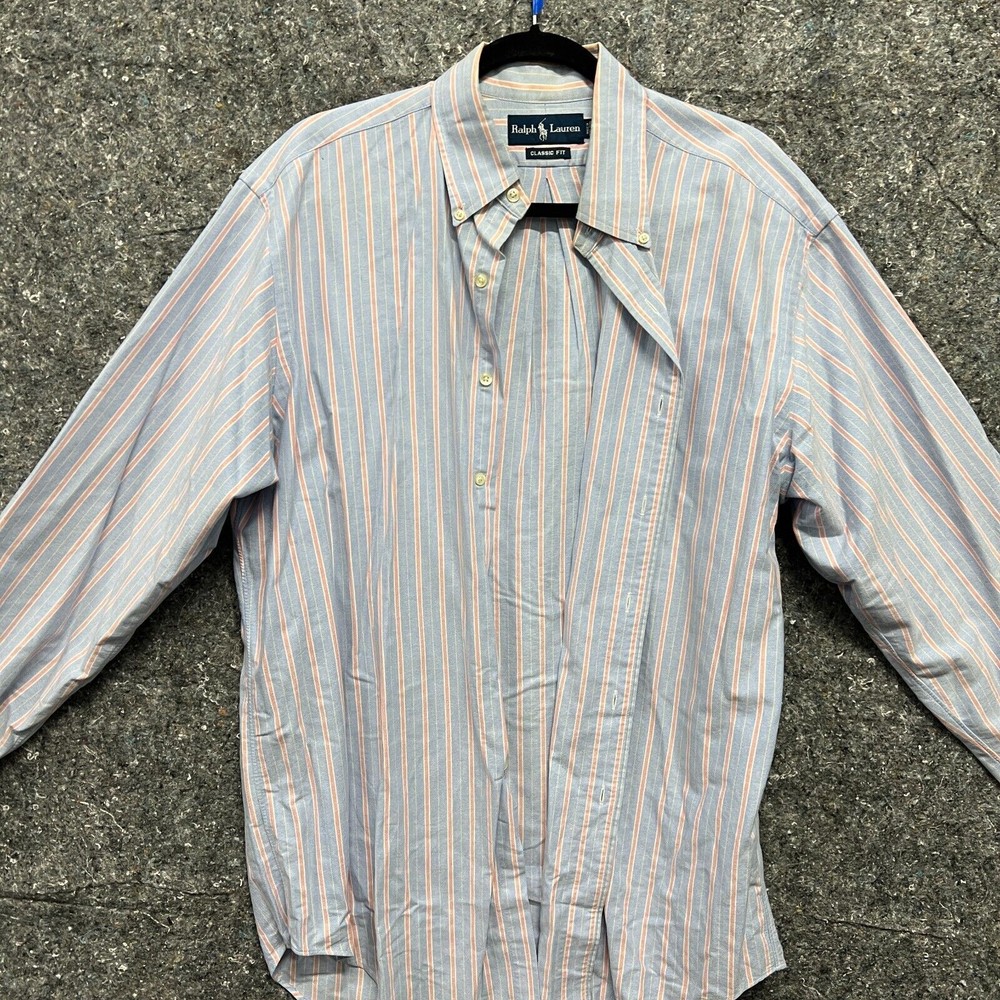 Ralph Lauren Shirt Button Down Men L Blue Striped Classic Fit Long Sleeve