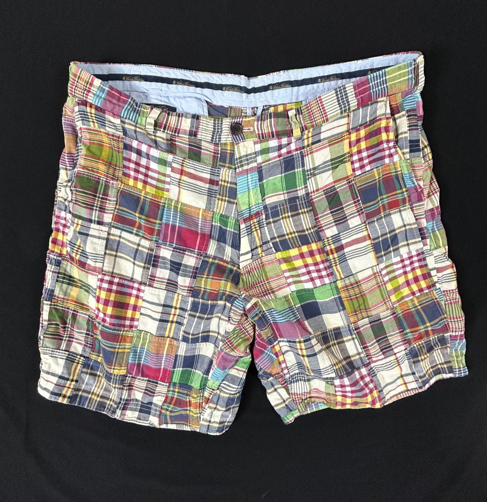Brooks Brothers  India Madras Patchwork Chino Shorts Multi Color Plaid Mens 42x8