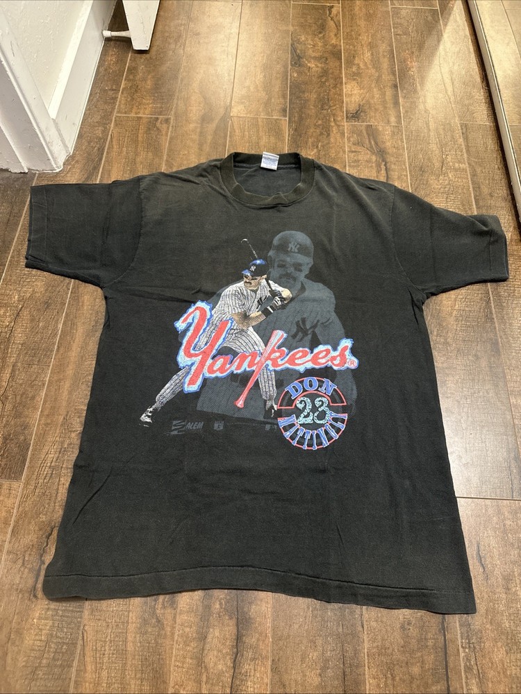 Vtg 80s Salem Don Mattingly 23 New York Yankees MLB Baseball 1989 Black T-Shirt