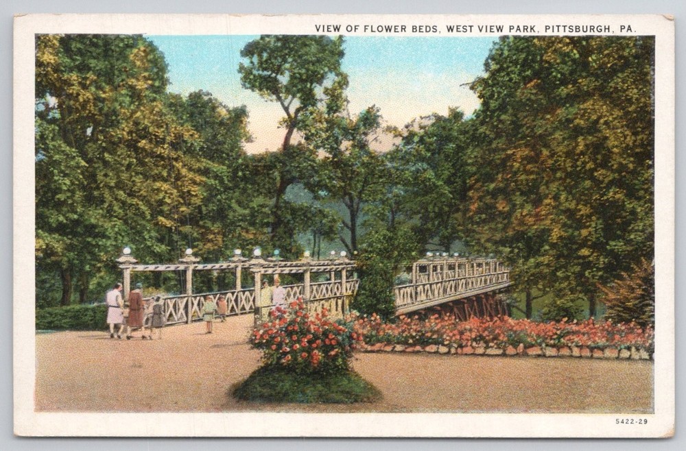West View Park Pittsburgh PA Flower Beds Linen Postcard J Robbins & Son 1930s