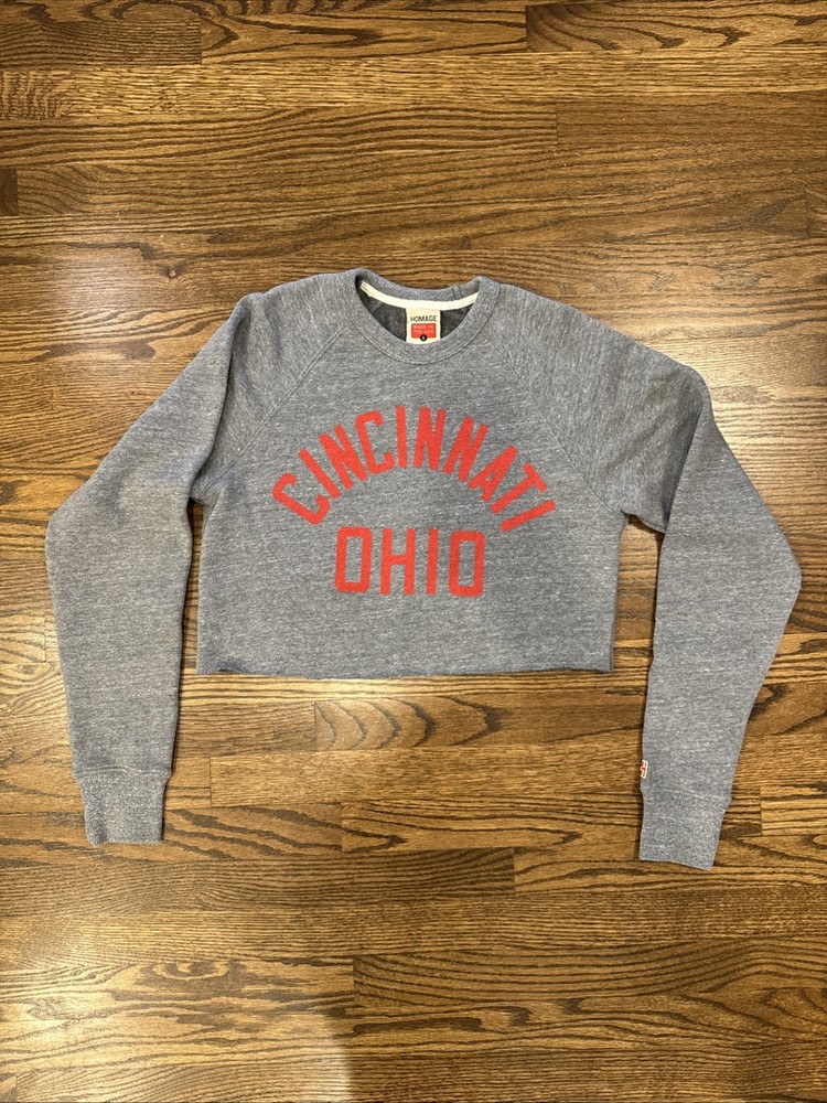 Homage Womens Cropped Crewneck Sweatshirt Cincinnati Ohio Size Small