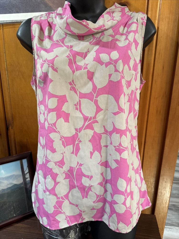 Banana Republic Sz M Pink Gray Floral Sleeveless Blouse Tropical