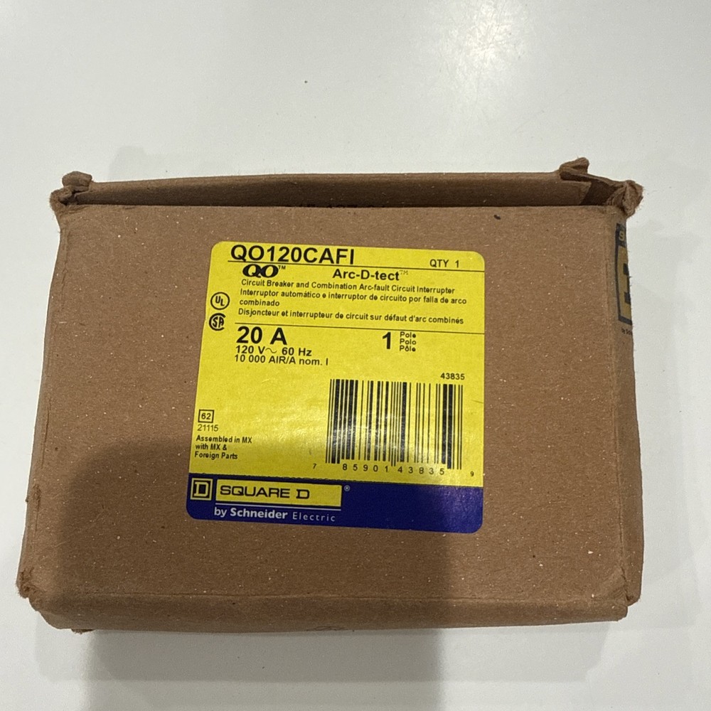 new in box Schneider, Square D, Circuit Breaker, QO120CAFI, 20 Amps, 120 Volts