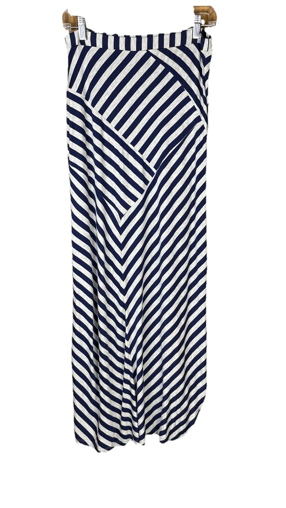 NEW Design History (Sz M) Maxi Skirt Striped Stretchy Blue Gray Pull On $108