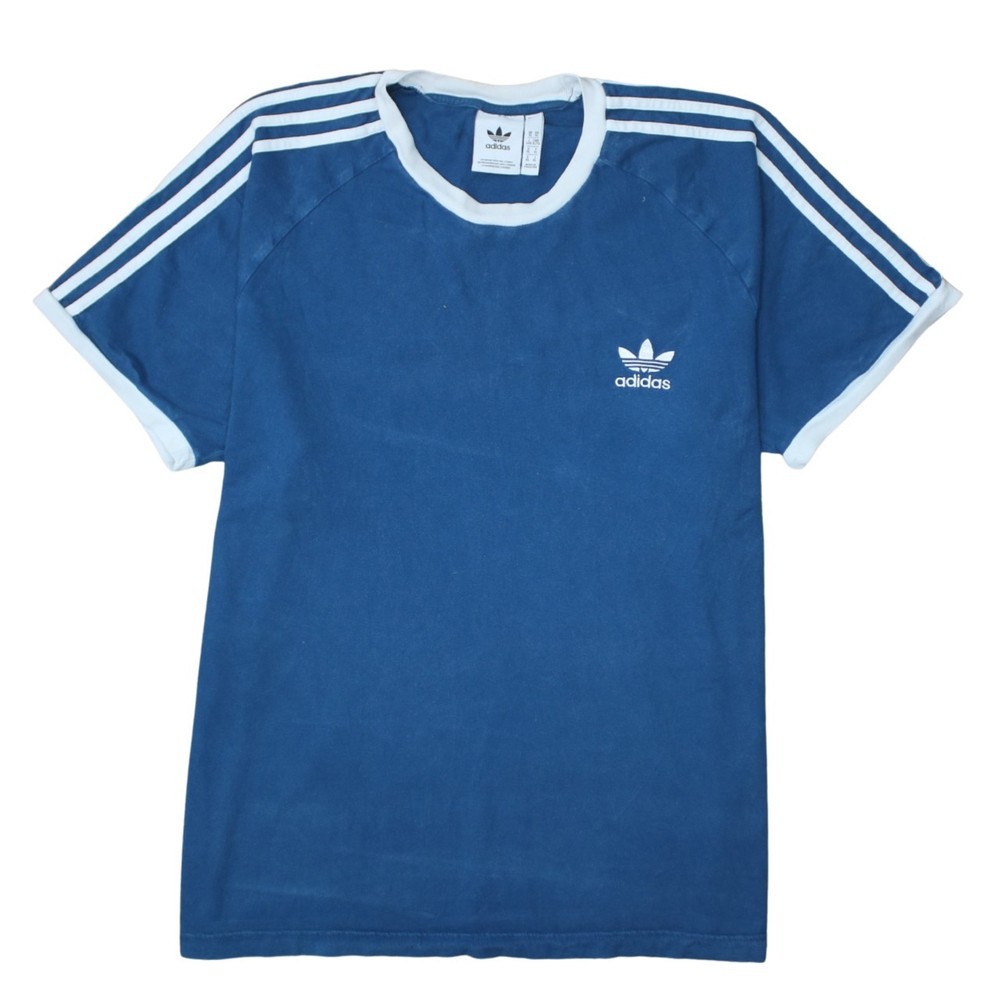 Adidas Mens T Shirt Navy Blue Trefoil Logo Three Stripe Raglan Vintage XL
