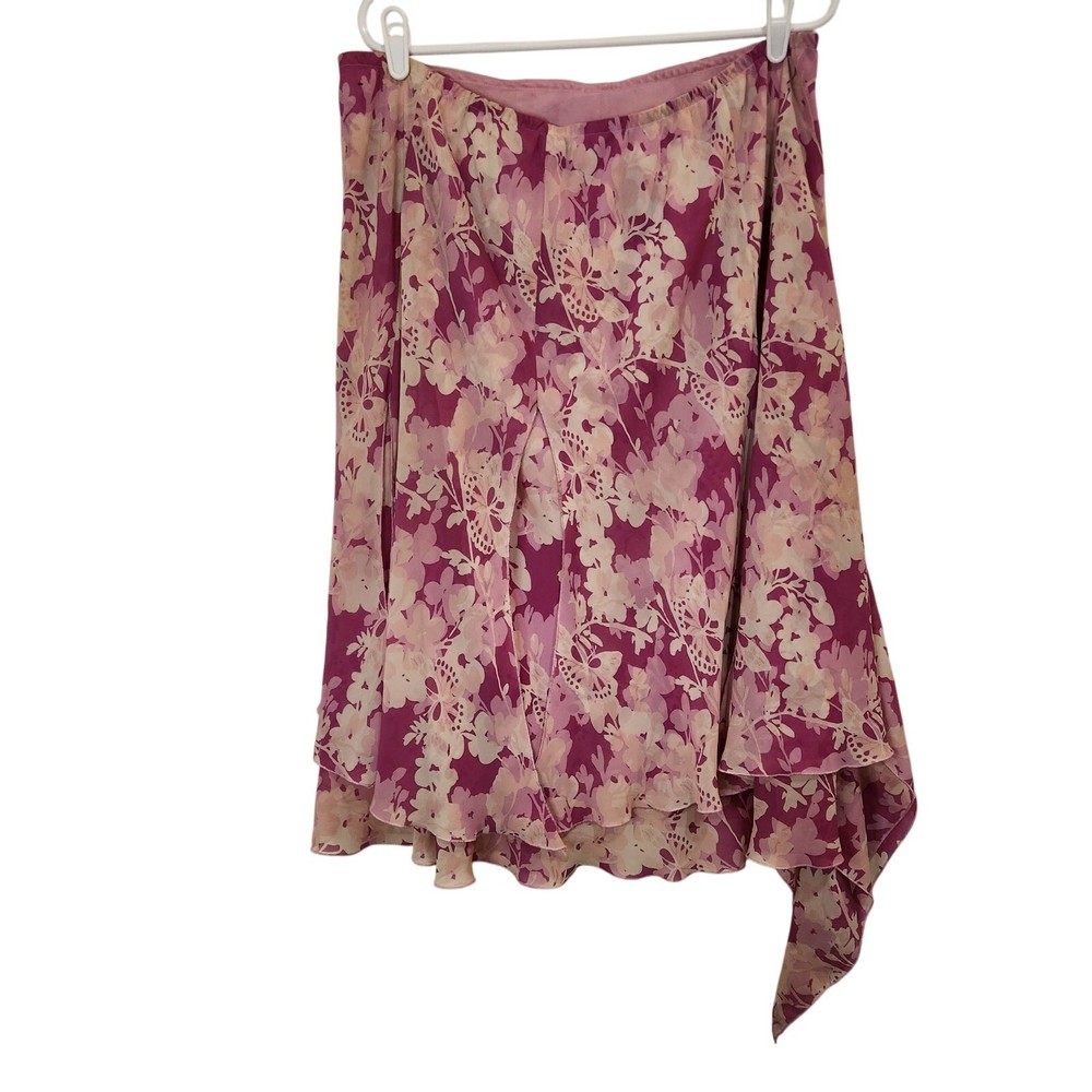 Lane Bryant Chiffon Pink Floral Knee Length Asymmetrical A-Line Skirt Size 14/16