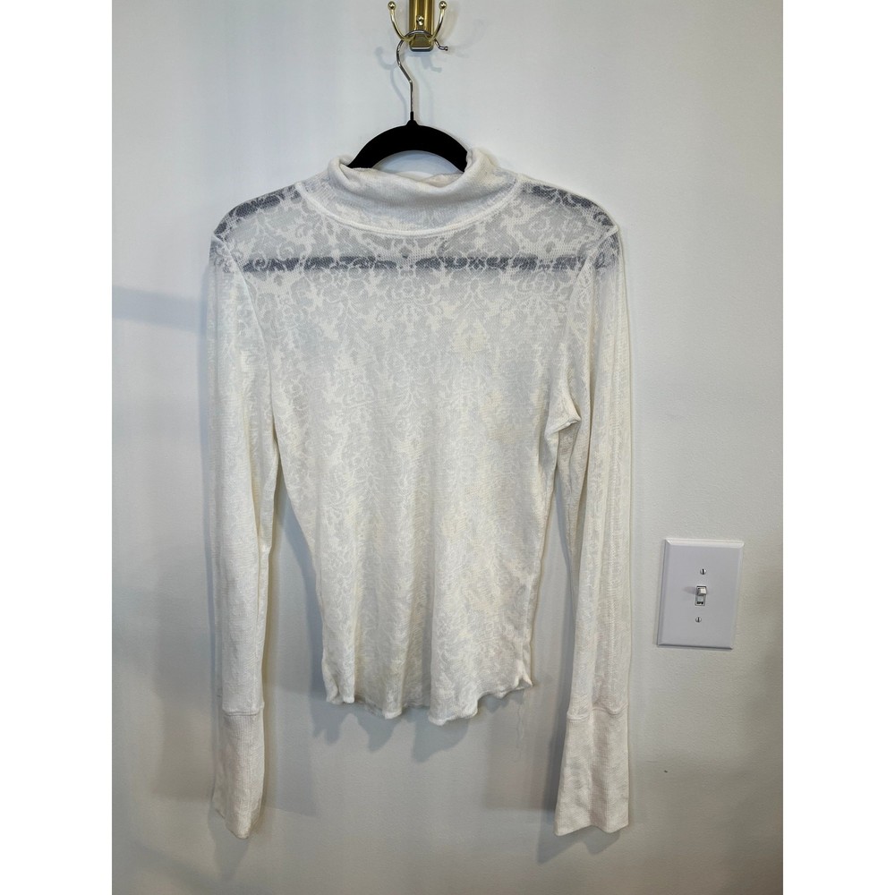 Sheer Lace Mock Neck Top White Long Sleeve Mesh Romantic Coquette Balletcore M