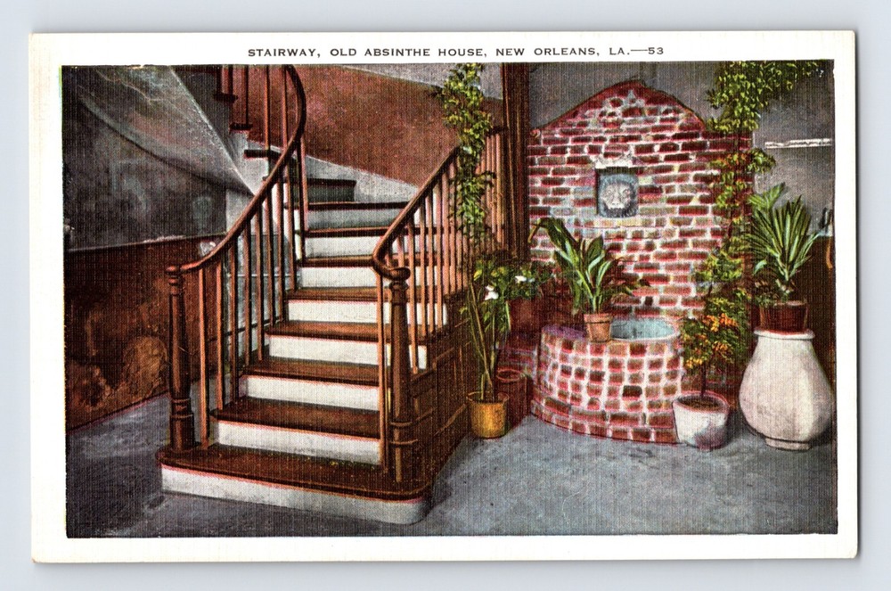 Postcard Louisiana New Orleans LA Old Absinthe House Stairway 1930s Unposted-image