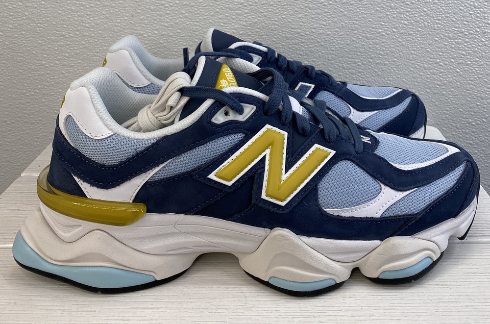 New Balance 9060 Unisex M10.5 W12 Blue/Yellow Mesh Suede Lace Up Casual Sneakers